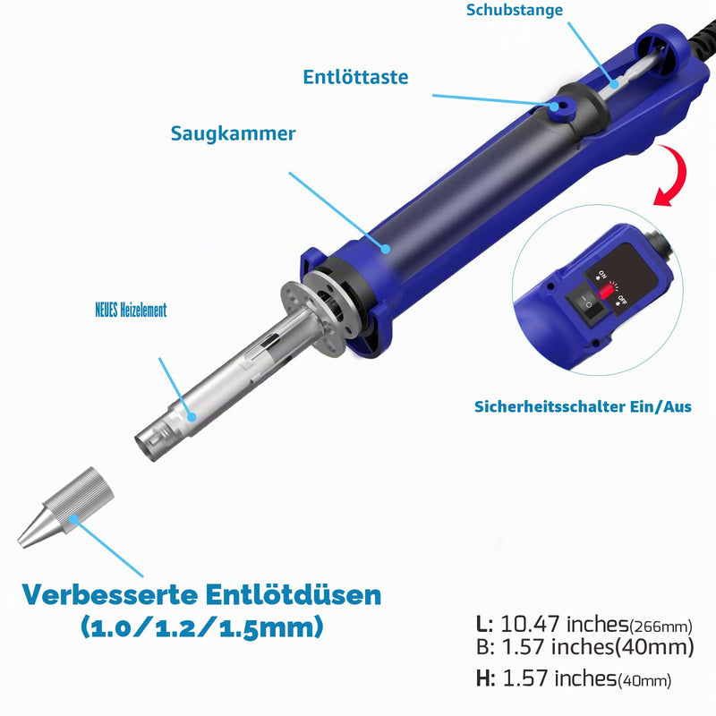 WEP 929D VI 180W Electric Desoldering Pump, Temperature Stabilisation, with Removable Soldering Pump and 3 Nozzles, Pump Function (EU)
