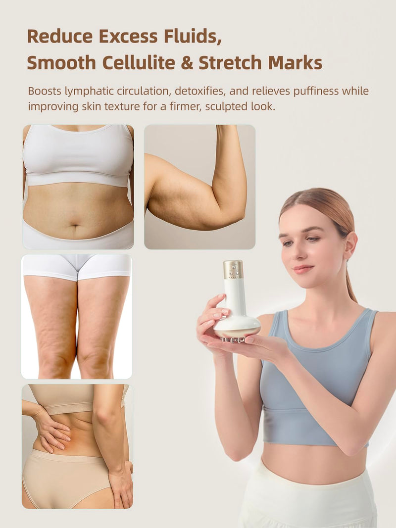 Yuonry Lymphatic Drainage Massager & Anti Cellulite Massage Tool, Reduce Stretch Marks & Cellulite, for Legs, Arms & Belly, Body Sculpting Machine with Microcurrent, Light, Heat & Vibration,White