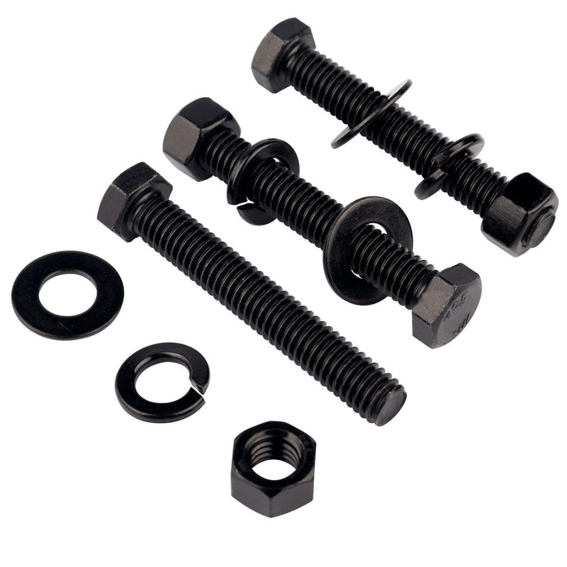 [Australia - AusPower] - 8 Sets 1/4-20 x 2 Stainless Steel Hex Head Screws Bolts with Nuts Flat Washers Lock Washers 304 SS 18-8, Fully Threaded Black 1/4-20 x 2" (8 Sets) 