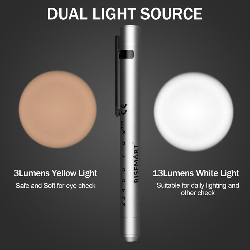 [Australia - AusPower] - RISEMART Rechargeable Pen Light for Nurse, Rechargeable LED Portable Medical PenLight for Nurse, Doctor, First Aid, EMT, Nursing,Nursing Student,Warm/Cool White Silver1 