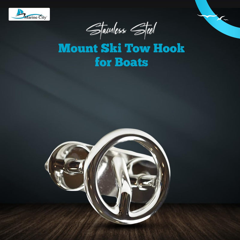 MARINE CITY Mount Ski Tow Hooks – 316 Stainless Steel, Mirror-Polished Finish, Corrosion-Resistant – 2-1/2” Ring Diameter, for Boats, Marines, Yachts, Hardware Accessories 1 PCS