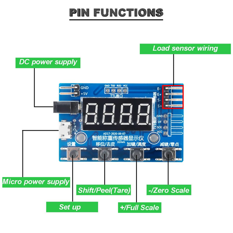 [Australia - AusPower] - DAOKAI HX711 Weight Sensor Load Cell Module A/D Module Digital Load Cell Module Display 24-Bit Weighing Meter Electronic Scale Display Meter with Micro to USB Cable 
