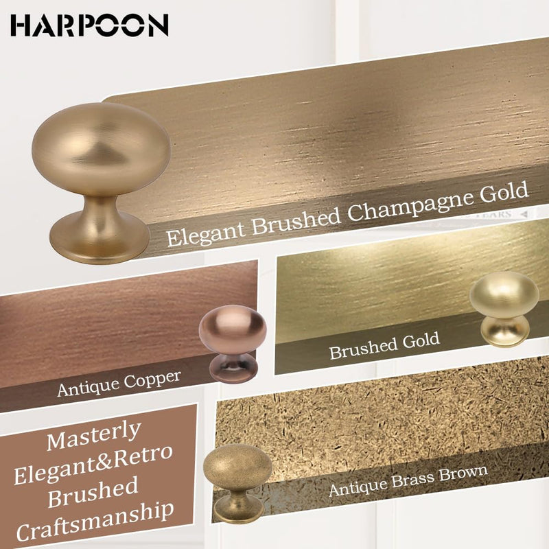 HARPOON Cabinet Hardware Knobs Round Furniture Mushroom Knob - 1.4 Inch 10 Pack Champagne Gold 1.4 Inch - 10 Pack
