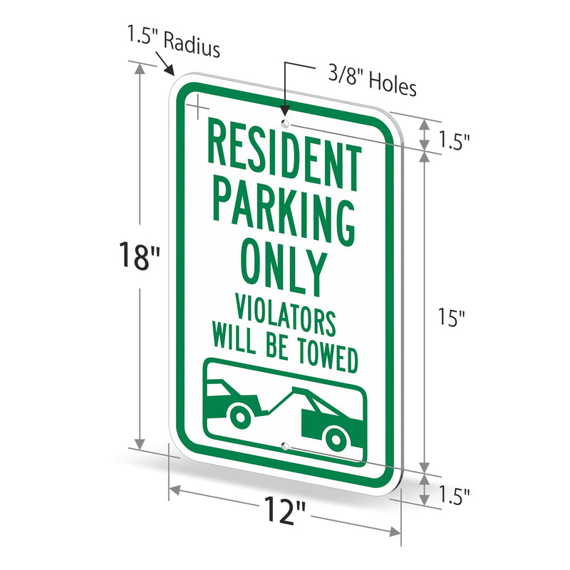 SmartSign "Resident Parking Only, Violators Towed" Sign | 12" x 18" 3M Engineer Grade Reflective Aluminum 18" x 12"