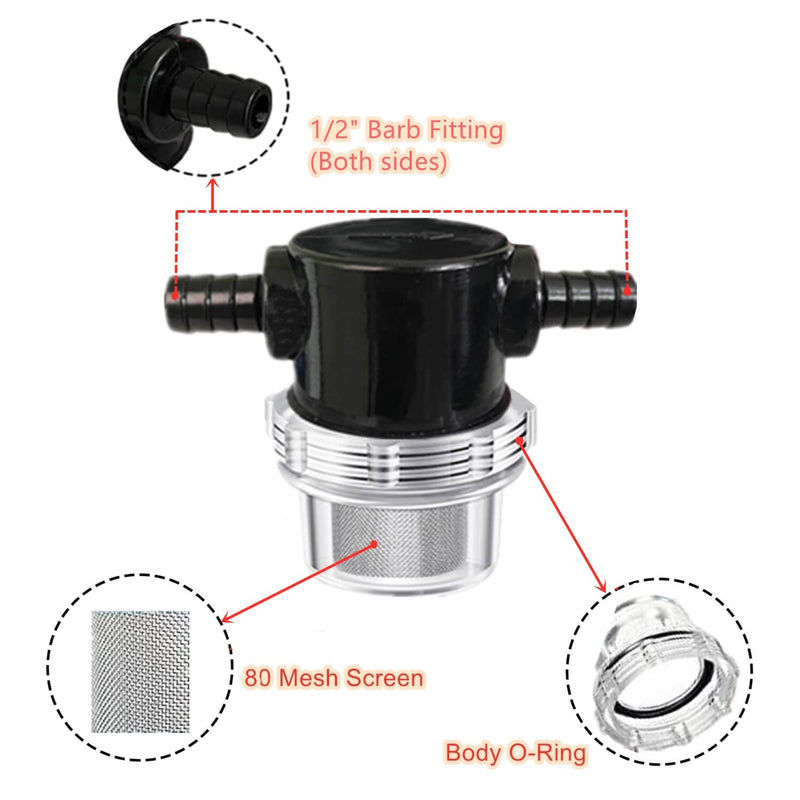 [Australia - AusPower] - 1/2 Inches Water Pump Strainer, RV Water Pump Filter Compatible with 3/8 Inches Hose Barb In-Line Strainer Twist-On Pipe Sprayer for 12V DC 80 PSI Camper Marine Boat Lawn, 80 Mesh Filter 2PC Blue 