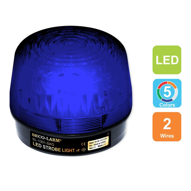 [Australia - AusPower] - Seco-Larm SL-1301-SAQ/B Blue Lens Strobe Light, 10 Vertical LED strips (54 LEDs) increase visibility from various directions, Built-in 100dB programmable siren, Six different flash patterns 
