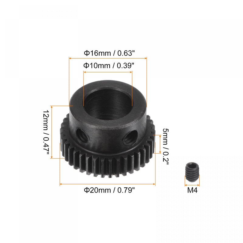 [Australia - AusPower] - uxcell Pinion Gear Set, 45# Carbon Steel Motor Rack Spur Gear with Step Black, 0.5 Mod 38T 10mm Bore 20mm Outer Dia, M4 Set Screws Included 