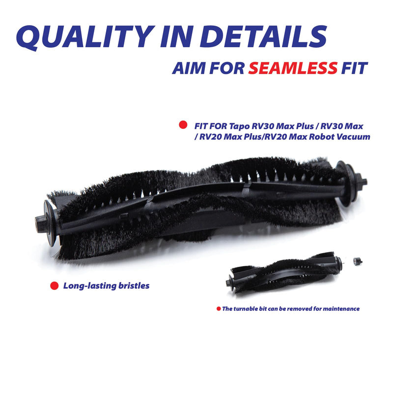 Robot Vacuum Brush Replacement Parts Accessories Kits Fit for Tapo RV30 Max Plus/ RV30 Max/ RV20 Max Plus/ RV20 Max (13PC-1main Brush 4side Brushes 8filter) Ebony