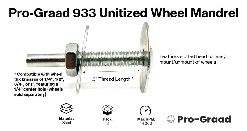 [Australia - AusPower] - 2 Pack 933 Unitized Wheel Mandrel, 2” x 1/4” x 1-1/4”, for attaching 2” – 4” Diameter – 1/4” Center Hole Buffing, Polishing, Unitized Wheels to Rotary Tools, Pack of 2 
