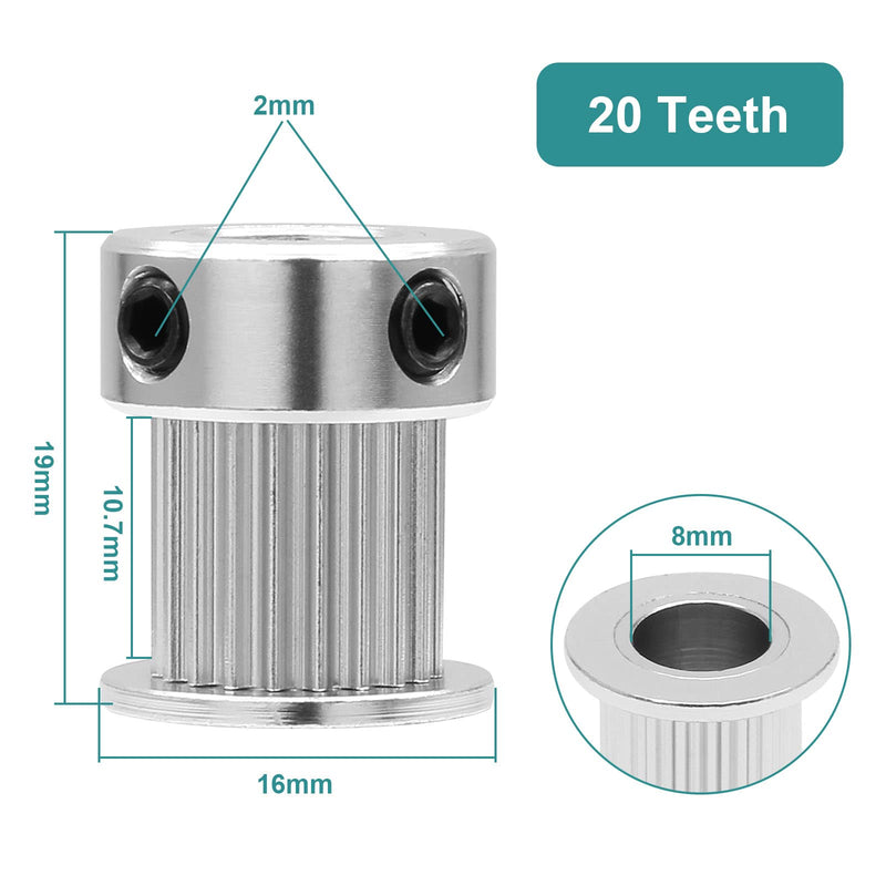 [Australia - AusPower] - 5pcs GT2 Pulley 20 Teeth 8mm Bore Fit 10mm Belt Width, Aluminum Timing Pulley Wheel Synchronous Wheels Gear Part for 3D Printer 10mm Belt, Pulley 