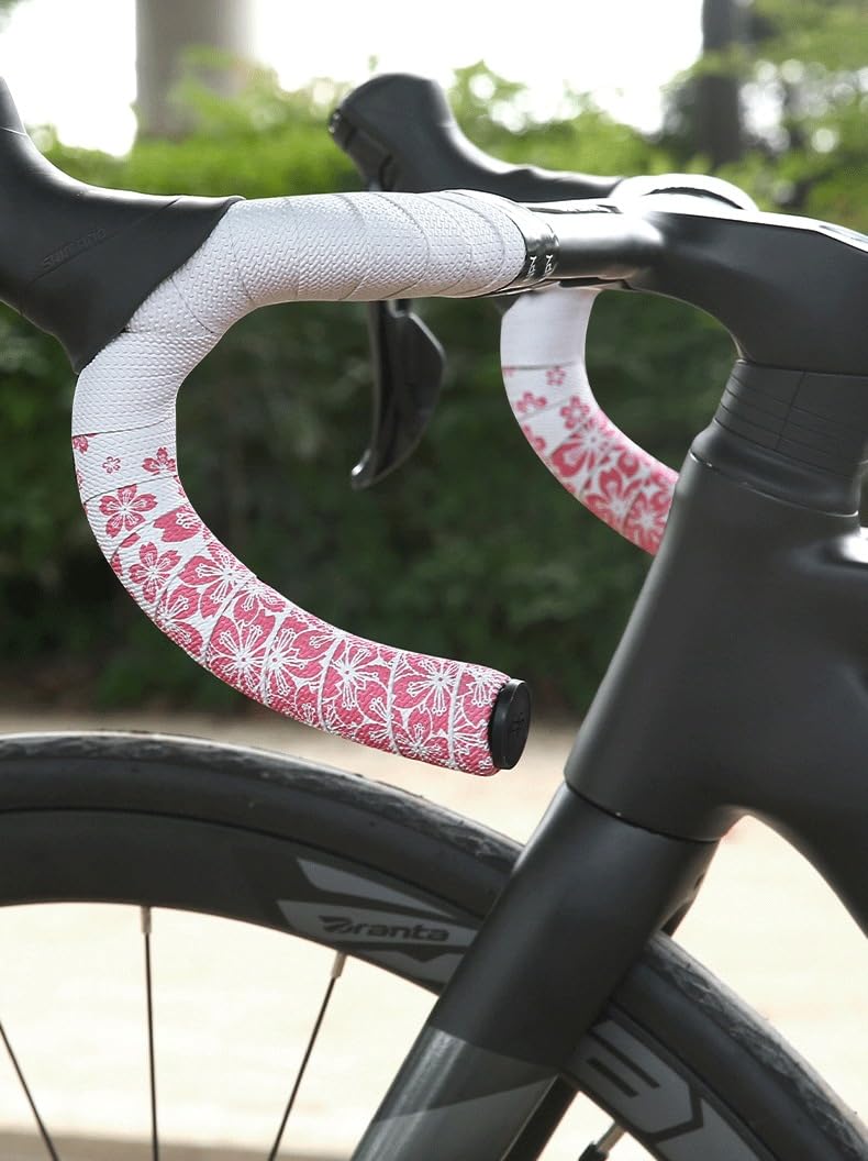 Shock-Absorbing Bike Handlebar Tape - PU+EVA Foam Grip with Waterproof Texture & 3M Adhesive for Road Bikes, MTB, Gravel (White Pink, Non-Slip Easy Install) White Pink
