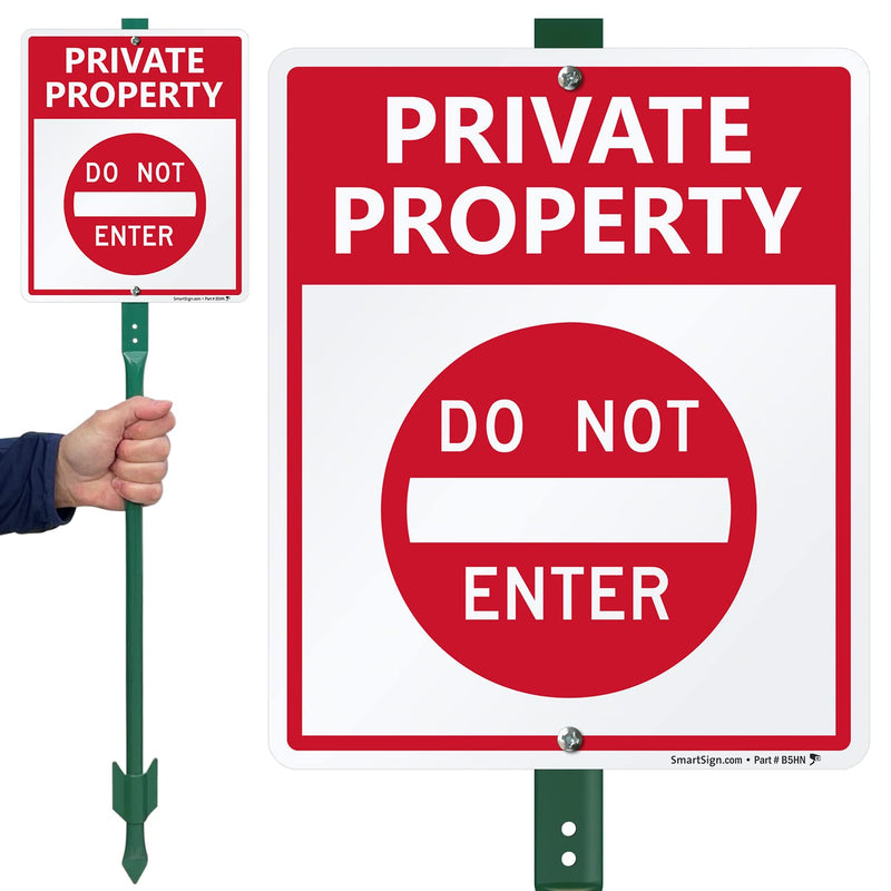 SmartSign "Private Property - Do Not Enter" LawnBoss® Sign | 10" x 12" Aluminum Sign With 3' Stake