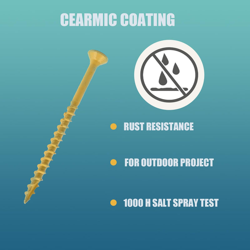 [Australia - AusPower] - 300 Pcs Exterior Deck Screws 8#×1-1/4 inch, Wood Screws with Yellow Ceramic Coating, Premium Outdoor Rust Resistant Self Taping Screws,T25 Drive Bit includs. 8#×1-1/4inch 300 