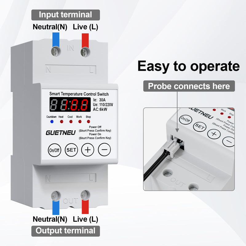 [Australia - AusPower] - 110/220V Temperature Controller, 63A LED Display Temperature Control Switch, -40℉to 284℉Adjustable Thermostat Control Heating and Cooling Mode, for Greenhouse, Hatchery, Cultivation 