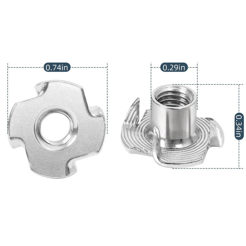 [Australia - AusPower] - 1/4"-20 Stainless Steel T-Nuts Durable Anti-Corrosion Threaded Inserts Tee Nut Four Prongs Nut for Wood and Furniture, 50 PCS 1/4"-20 x 3/8" 304 Stainless Steel 