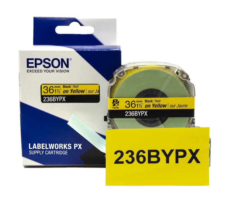 Epson LABELWORKS 236BYPX PET (Polyester) Tape Cartridge - Black on Yellow Label Maker Tape - 1.5" (36MM) Wide, 30' 36mm