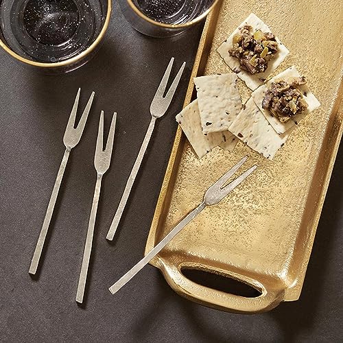 Set of four Santa Barbara Design Studio mini metal appetizer forks, 5-inch hammered silver dessert forks.