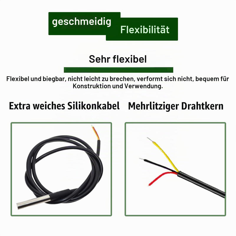 Temperature Sensor 10 m Cable Waterproof Temperature Sensor Pack of 2 Digital Stainless Steel Temperature Sensor Compatible with Arduino and Raspberry Pi Compatible with Shelly 10 m temperature sensor, 2 pieces