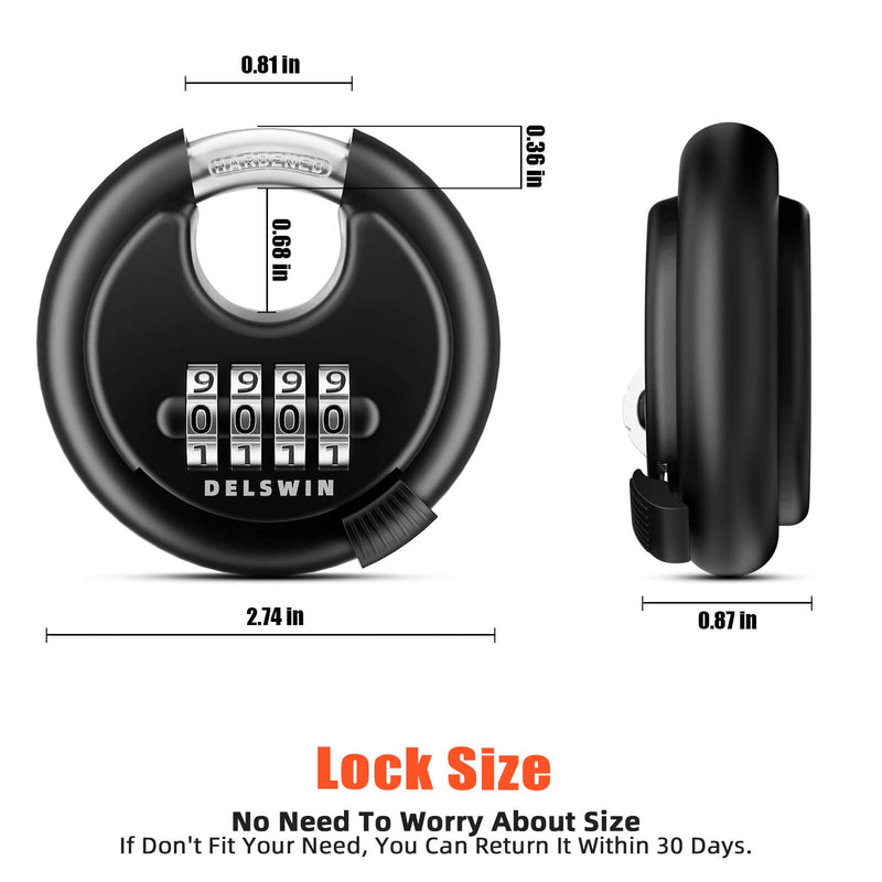 [Australia - AusPower] - DELSWIN 4-Digit Disc Combination Lock Outdoor - Heavy Duty Combination Padlocks with Hardened Steel Shackle Weatherproof Combo Locks for Gates,Sheds,Fence,Storage Unit (3/8" Shackle, Black,2 Pcs) Black 2Pcs 