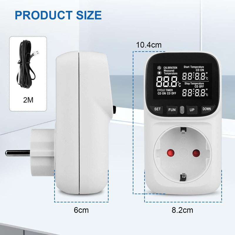 [Australia - AusPower] - Digital Temperature Controller Socket 230 V with Sensor Temperature Controller Digital Thermostat Socket Temperature Monitor with Heating and Cooling Mode for Greenhouse, Fridge, Terrarium 