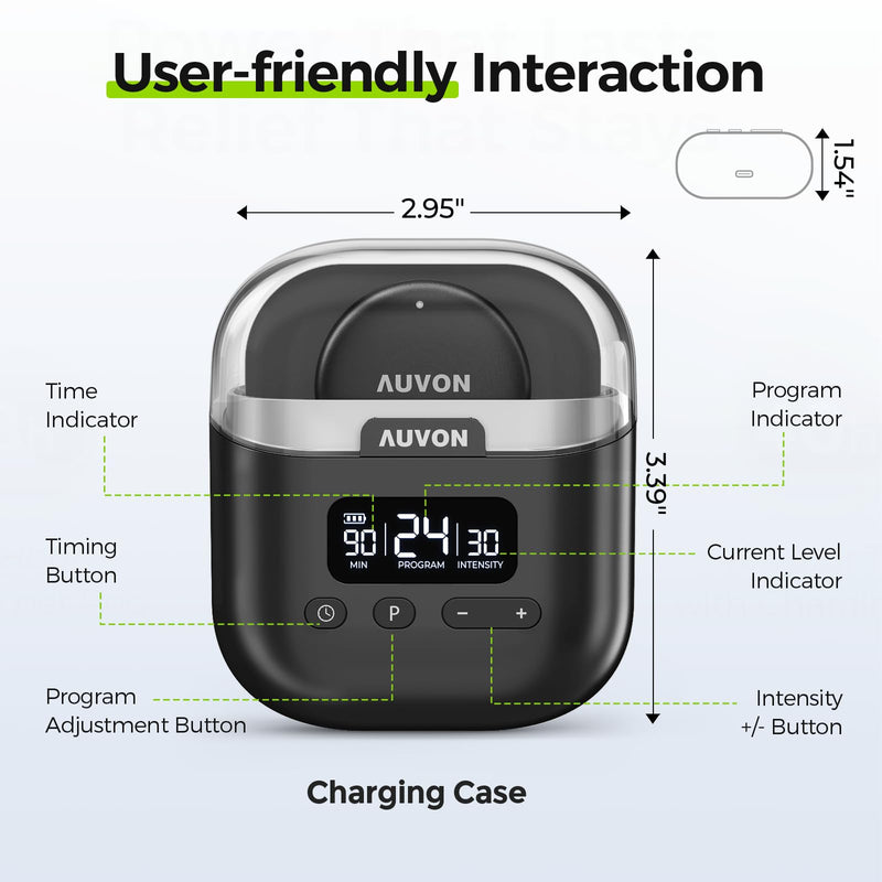 AUVON Wireless 24 Modes TENS Unit Muscle Stimulator for Pain Relief, Smart Rechargeable TENS Machine with Dual Size 6 TENS Pads for Physical Therapy, Pocket-Size TENS Device for Shoulder & Back Pain Black