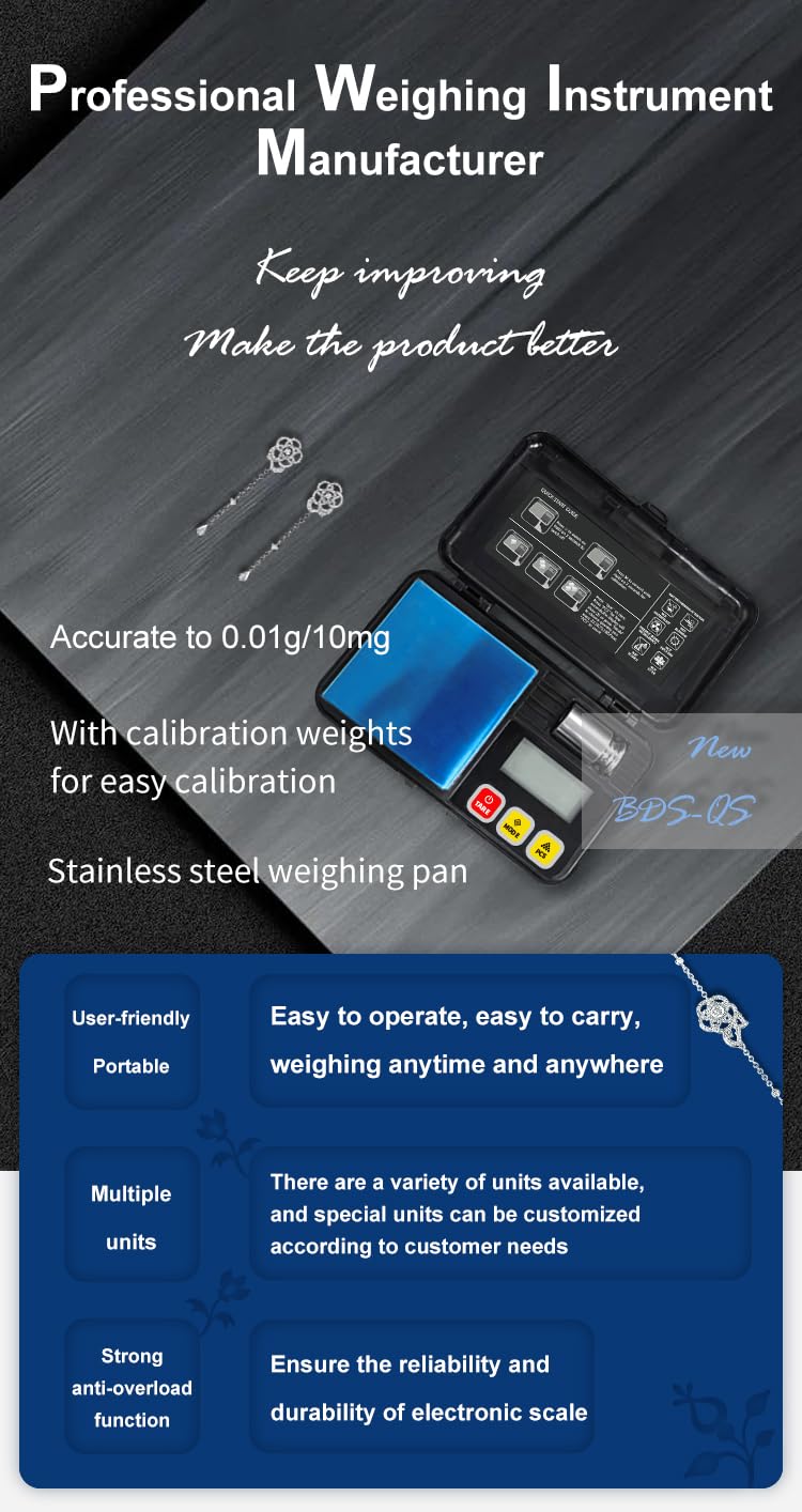 [Australia - AusPower] - High Precision Jewelry Scale with 50g Weights, Pocket Scale, 500 * 0.01g, for Gold, Jewelry, Coins, Herbs, Foods（500 * 0.01） 500*0.01 