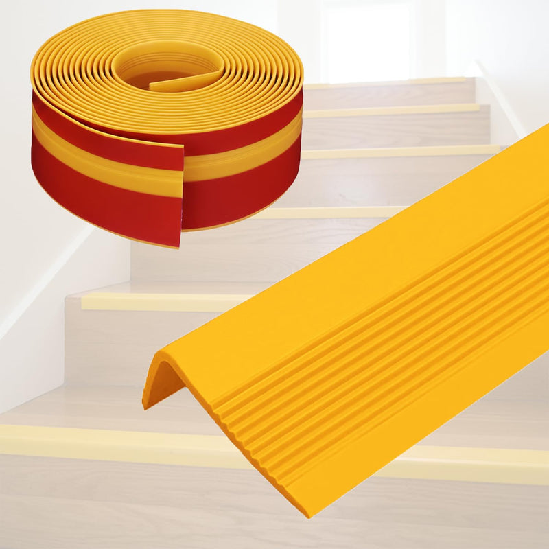 Stair Nosing 10ft Anti-Slip Stair Edge Protector Stair Nose Molding Trim Vinyl Rubber,Waterproof Self Adhesive Stair Edging Staircases for Outdoor & Indoo Yellow 1