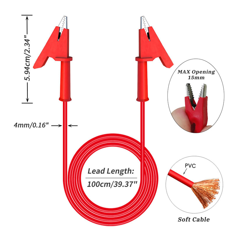[Australia - AusPower] - Cleqee Pack of 2 Alligator Clips Test Leads Dual Ended Crocodile Wire Cable with Insulators Clips Test Flexible Copper Cable for Electrical Testing 3.3 ft/1 m Red & Black 3,3ft/1m 