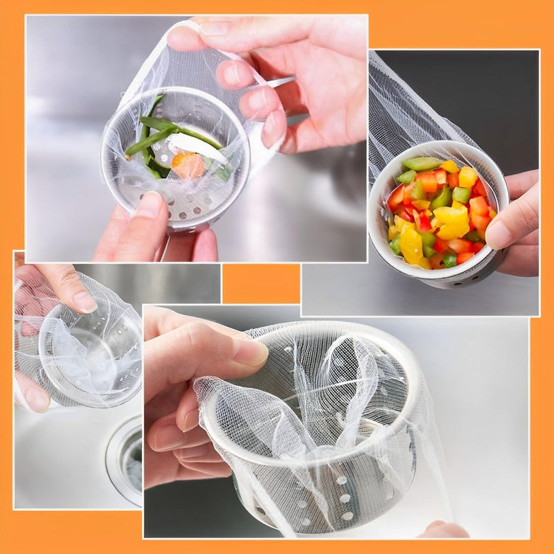 [Australia - AusPower] - SGERUFZ Pack of 100 Disposable Sink Filter, Kitchen Sink Strainer Bag, Elastic Sink Strainer Bag, Drain Strainer, Mesh Sewer Filter Bag, Rubbish Bag, Filter Net for Kitchen, Bathroom 