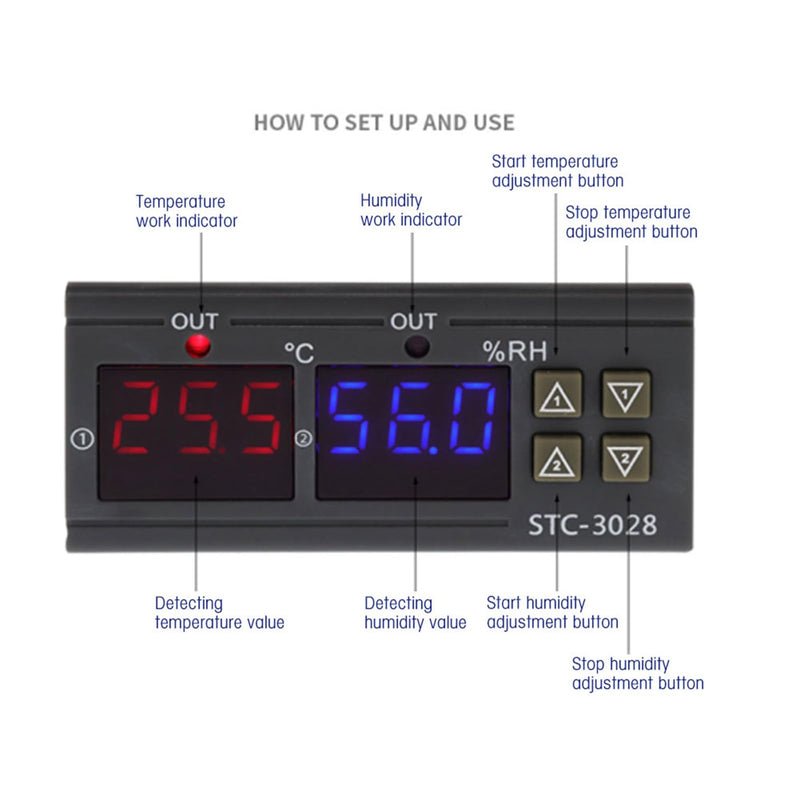 [Australia - AusPower] - STC-3028 Digital Temperature Control, Digital Display Temperature and Humidity Controller with Integrated Sensor, Meter Microcomputer Temperature Control (110-220VAC) 