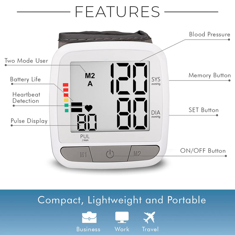 [Australia - AusPower] - Novamedic Digital Blood Pressure Monitor, Accurate BP Machine with Adjustable Wrist Cuff & Large LCD Display, Automatic 90x2 Reading Memory, for Home Use and Medical Supplies, Batteries Included. 