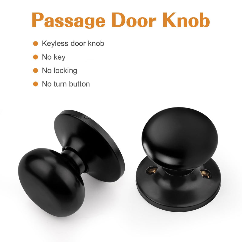 Probrico Passage Door Knobs Closet Door Knobs 2 Pack, Black Interior Door Handles with Adjustable 60-70mm Latch, Passage Doorknob for Hallway French Doors