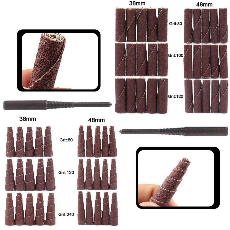 [Australia - AusPower] - 62Pcs Mini Sanding Cone Engine Porting Assortment Kit Cone Cylinder Shaped Abrasive Sanding Set Sleeve Sandpaper Roll with 1/4inch Shank 