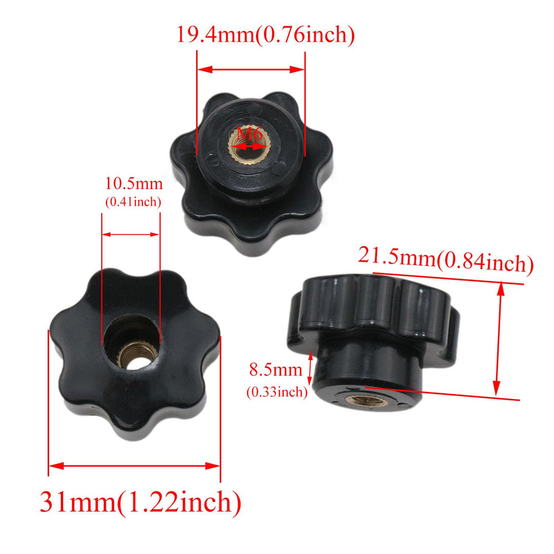[Australia - AusPower] - M6 X 32 mm Knob Nut Female Thread Star Knob Clamping Nut Plastic Knobs T Track Knobs Black 8 PCS 