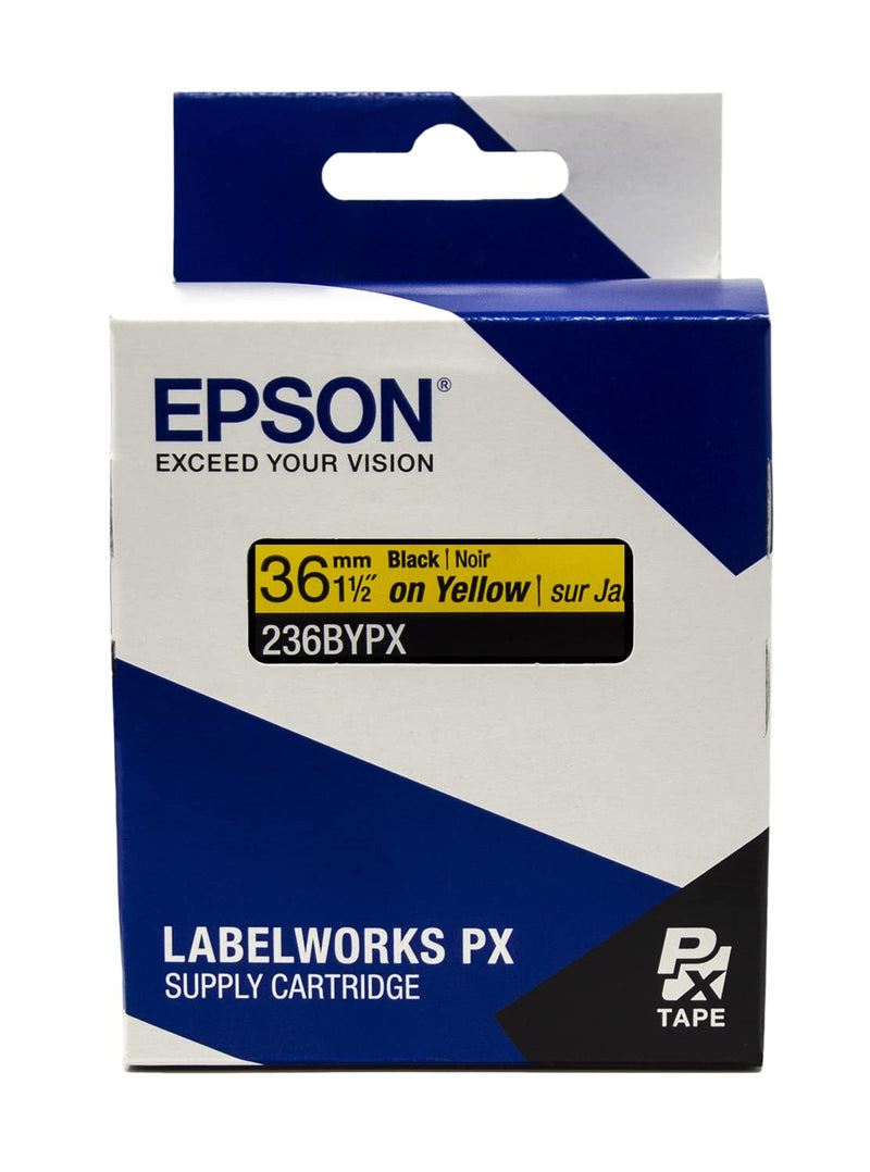 Epson LABELWORKS 236BYPX PET (Polyester) Tape Cartridge - Black on Yellow Label Maker Tape - 1.5" (36MM) Wide, 30' 36mm
