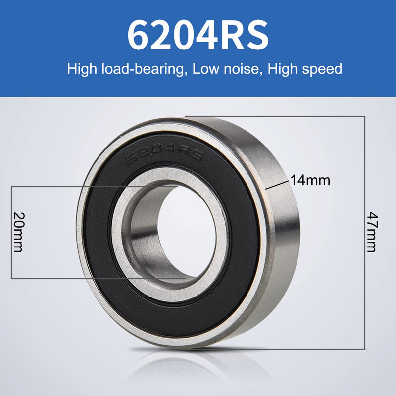 [Australia - AusPower] - 6204-RS Seal Bearings Deep Groove Ball Bearing - 20x47x14mm - Lubricated - Chrome Steel 4 Pcs 6204-RS-4Pcs 