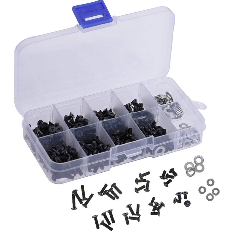 [Australia - AusPower] - 330Pcs Universal RC Screw Kit M3 Flat Round Head Screws M3 M4 Flat Washer M3 Hexagon Nut & 340PCS Universal Screws Box Repair Accessories 