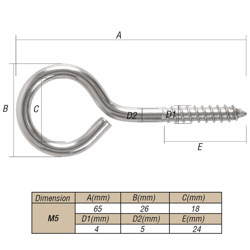 [Australia - AusPower] - 2.5 Inch Heavy Duty Screw Eyes, Stainless Steel Eye Hooks, Screw in Eye Hooks for Wood, Securing Cables Wires, Pack of 12 