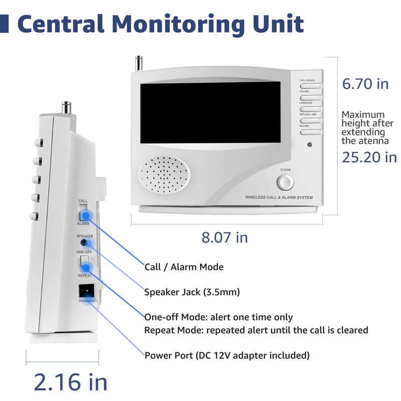 Wireless Call System Central Monitoring Unit CMU Only for Clinic Care Home Restaurant Nurse Call Caregiver Pager Elderly Customer Seniors Additional Component