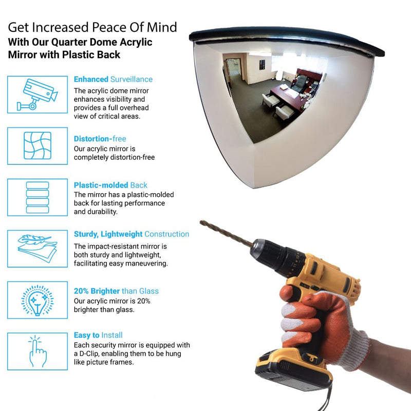 [Australia - AusPower] - 18” Acrylic Quarter Dome Mirror with Plastic Back, Round Indoor Security Mirror for Driveway Safety Spots, Outdoor Warehouse Side View, Circular Wall Mirror for Office Use (DPB1814) 18" Acrlic Quarter Dome 