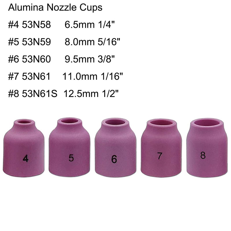 Zinger TIG Welding Torch Stubby Gas Lens #10 Glass Cup Kit for WP-17/18/26 | 63PCS TIG Torch Kit Tig Welding Accessories Alumina Nozzle Collets Body Stubby Gas Lens #10 Glass Cup for WP-17/18/26 Torches