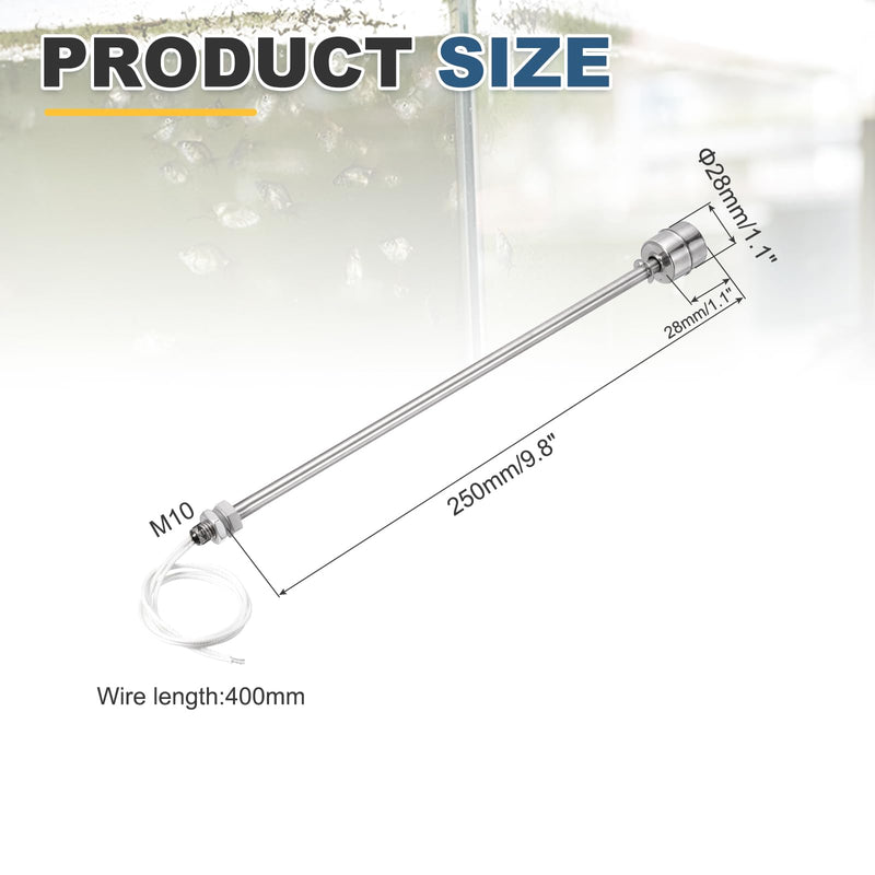 [Australia - AusPower] - MECCANIXITY Stainless Steel Float Switch, 250mm Rod 110V DC 0.5A Vertical Water Level Sensor M10 Thread Single Tank Liquid Level Controller for Pump/Alarm 1 Pcs 