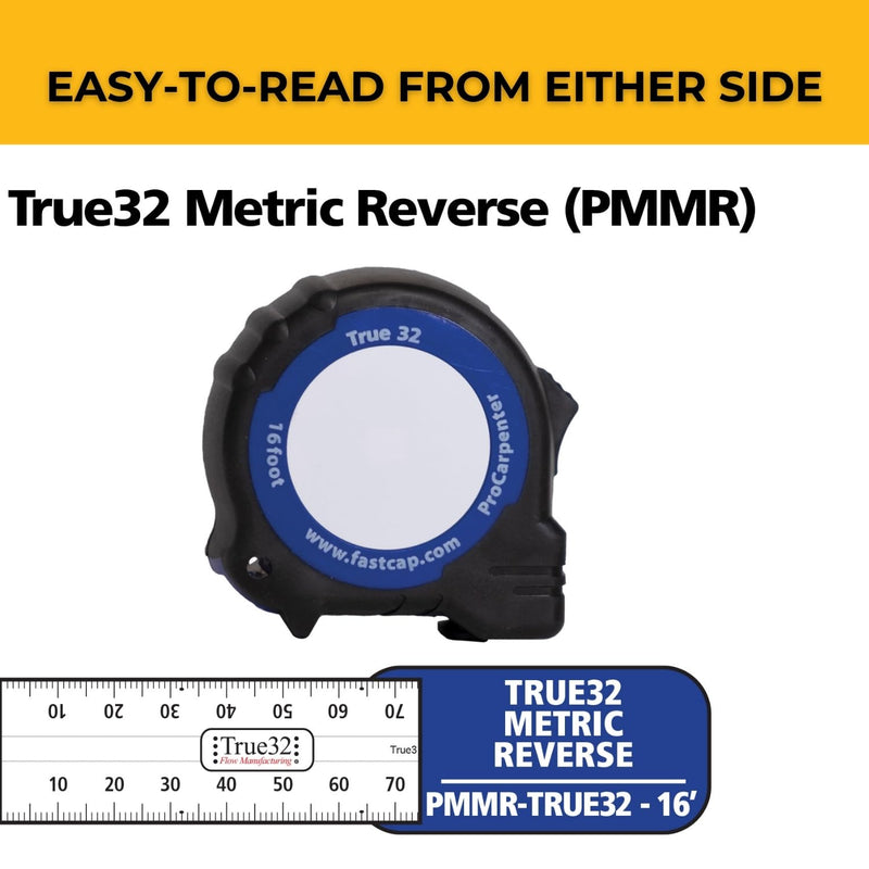 FastCap ProCarpenter True32 Metric Reverse Measuring Tape - Ideal for Professionals and Home Improvement - with Lever Action Belt Clip and Dual Locking System - 16' - 99953 (Pack of 2)