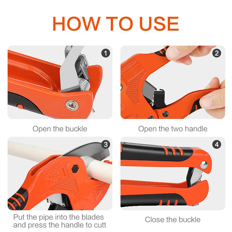 [Australia - AusPower] - AIRAJ- PVC Pipe Cutter | Cuts up to 1-5/8" (1.6'') | Ratcheting PVC Cutter Tool | PEX Pipe Cutter | V Shaped SK5 Steel Blade | For cutting PVCCPVCPPPEXPE Plastic Pipes 1-5/8"(42mm) 