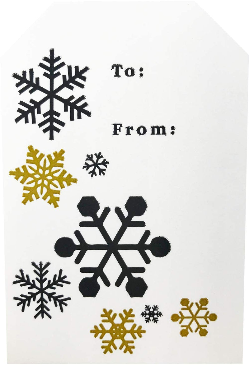 Holly Jolly and Warm Wishes Gold Gift Tag Stickers – 2 x 3 Inch Holiday Labels, Roll of 100 with 4 Festive Designs – Elegant Christmas Tags, Made in The USA