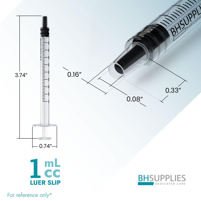 [Australia - AusPower] - BH Supplies 1mL Luer Slip Tip Syringes (No Needle) - Sterile, Individually Wrapped - 100 Syringes 100 Count (Pack of 1) 