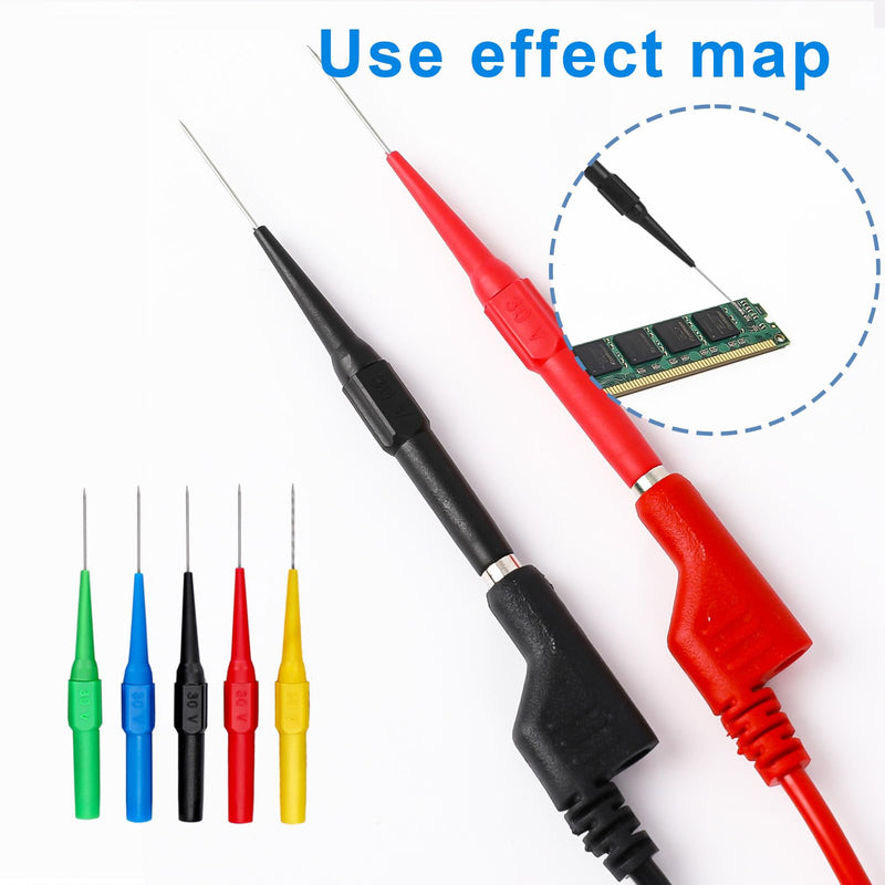 [Australia - AusPower] - 15Pcs Probes Pin Insulation Wire Piercing Needle Test Back Probe Kit Super Tip Multimeter Probe 0.7mm No-Destructive Test Probes for Car Tester Banana Socket Tester 