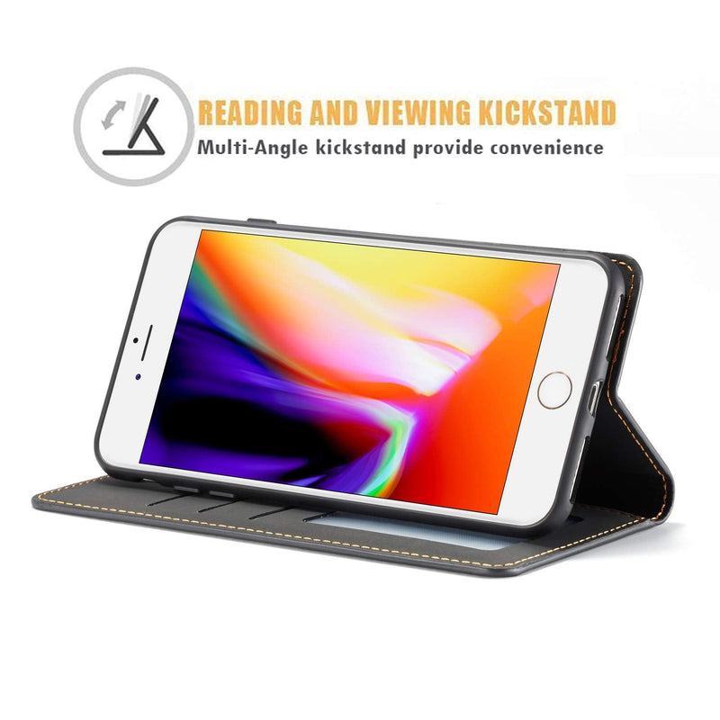[Australia - AusPower] - QLTYPRI Case for iPhone SE 2022 5G/iPhone SE 2020/iPhone 8/iPhone 7, Premium PU Leather Cover TPU Bumper with Card Holder Kickstand Magnetic Adsorption Flip Wallet Case for iPhone 7/8/SE2/SE3 - Black iPhone 7/8/SE 2020/SE 2022 5G 