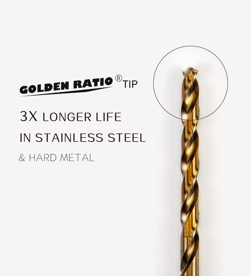INTOO Hss Cobalt Drill Bits Set 21PCS Triangle Shank,Industry Drill bits with Golden Ratio Tip, M35-21PCS