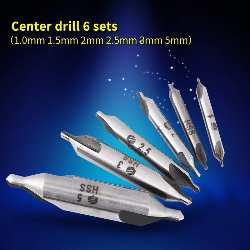 Triton Stainless Steel HSS Countersink Centre Drill Bit Set 60 Degree Angle 1/1.5/2/2.5/3/5 mm for Metal, Lathe Drill Countersink Central Bore Pack of 6